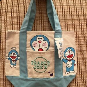 Trader Joe's x Doraemon Canvas Tote Bag - Blue & Cream